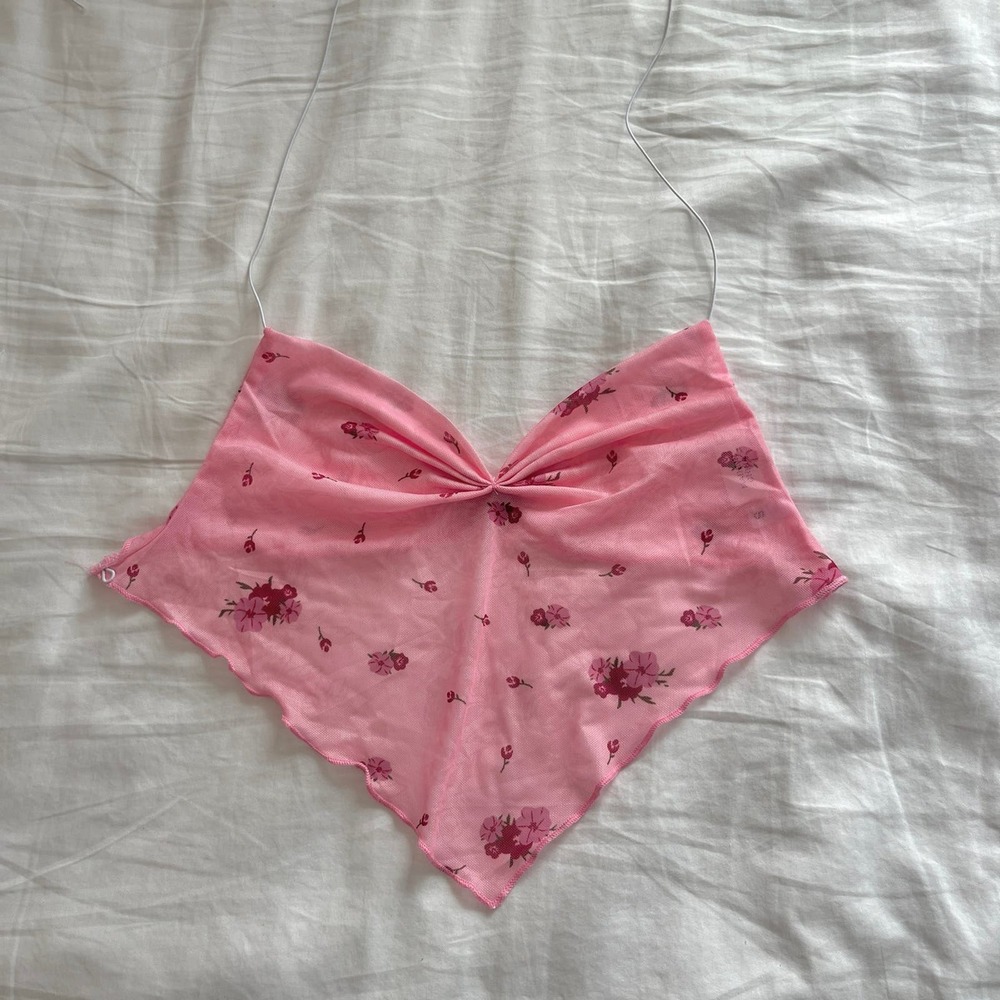 Pink floral handkerchief top